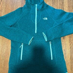 The North Face Women’s Medium Teal Hooded Quarter Zip Fleece Jacket Pullover